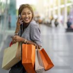 Woman Done Shopping & Making A Phone Call